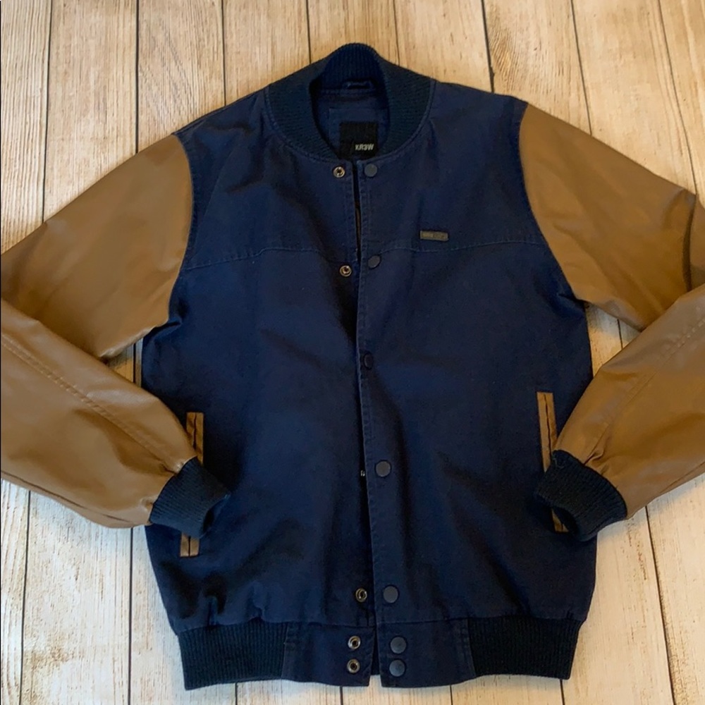 KR3W men’s jacket. Blue with tan. XL